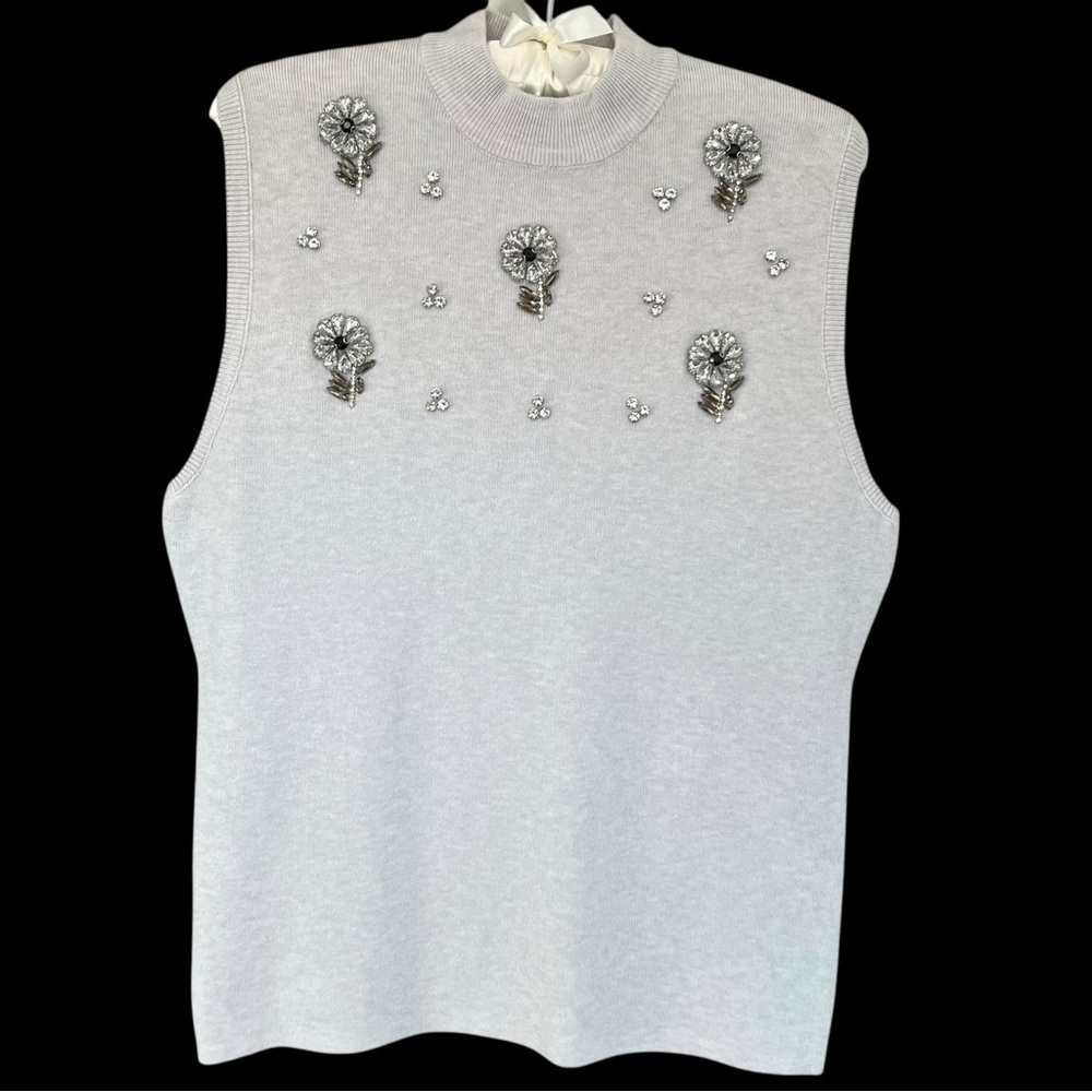 on twelfth Light Gray Embellished Sleeveless Mock Neck Turtleneck Sweater Top XL